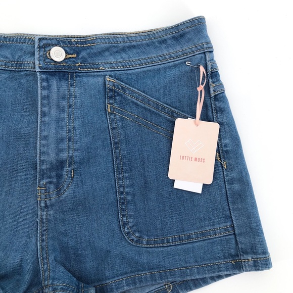 LOTTIE MOSS Traveler Blue 70's High Rise Shorts - Picture 3 of 8